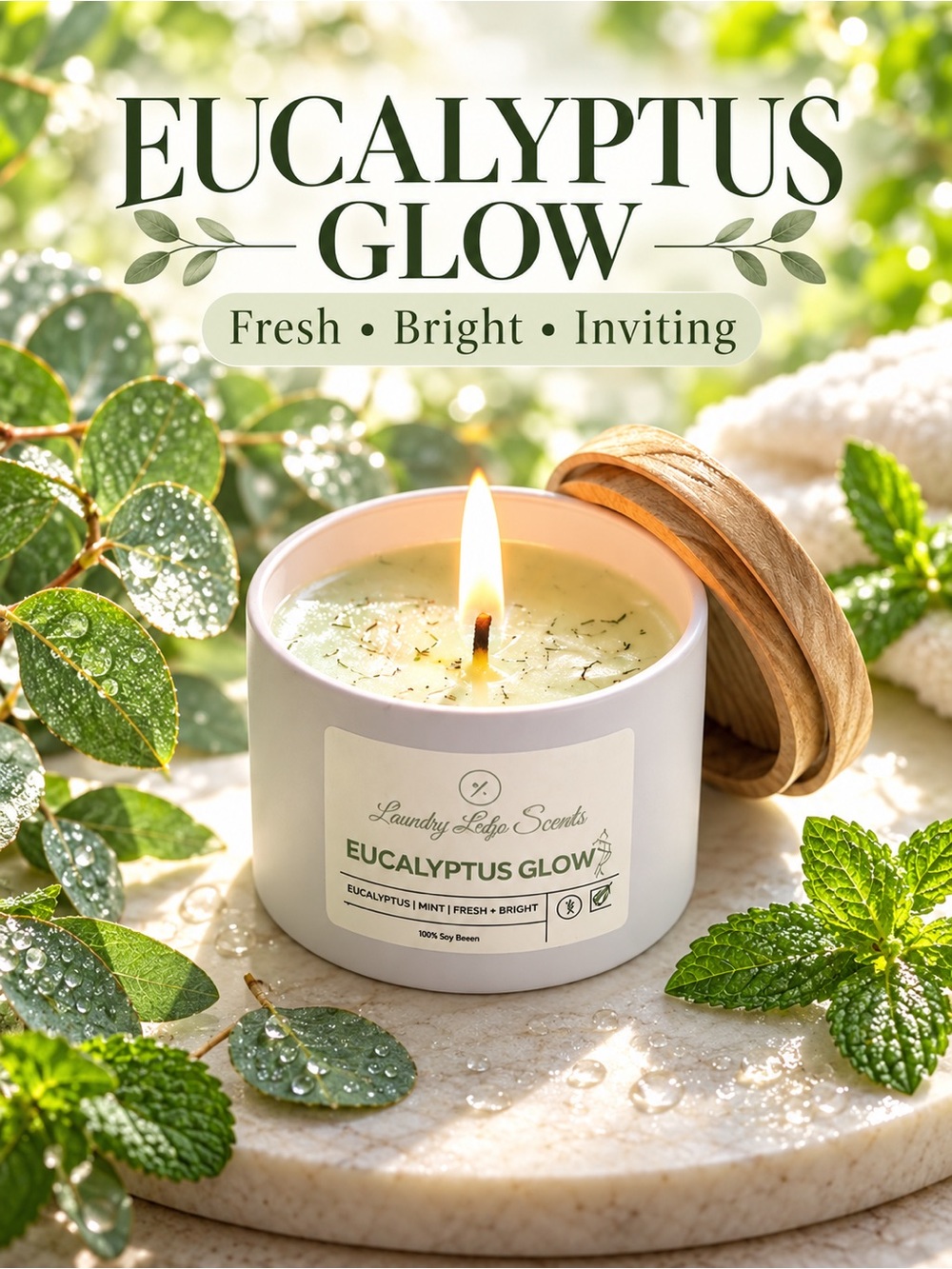 Eucalyptus Glow mini 3.5 ounce premium soy Candle from Lovely Life Scents